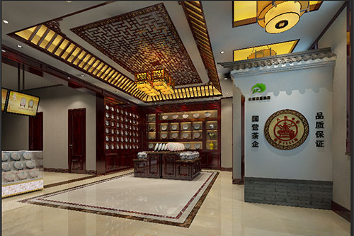 界首古朴典雅的中式茶叶店大堂设计效果图