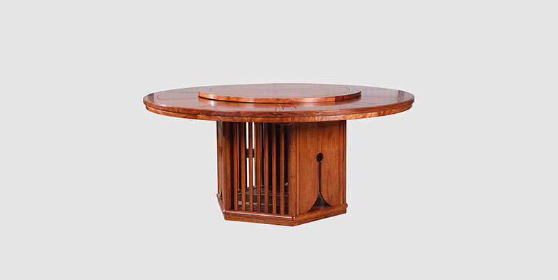 界首中式餐厅装修天地圆台餐桌红木家具效果图